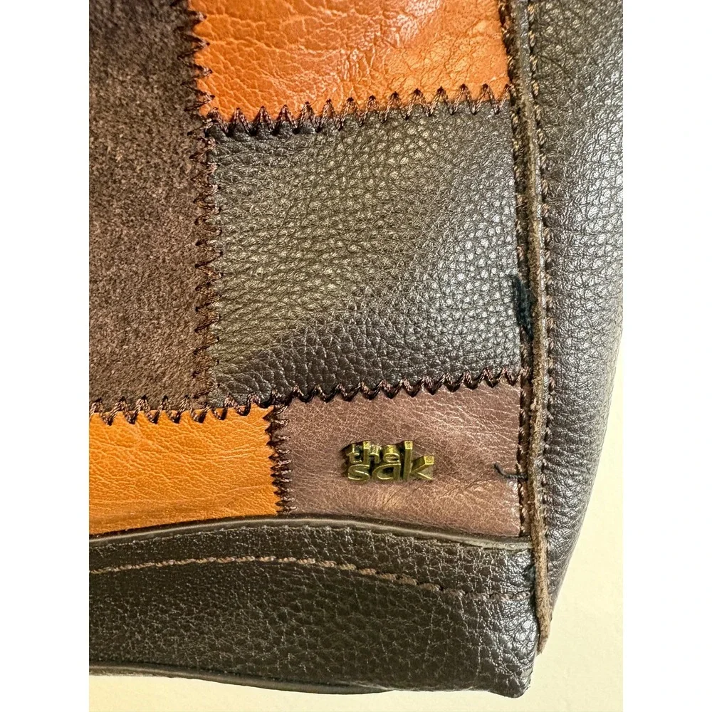 The Sak Patchwork Leather Crossbody Bag Brown Boho Vintage Messenger Purse